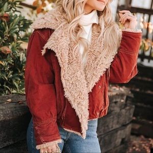 free people owen sherpa jacket red